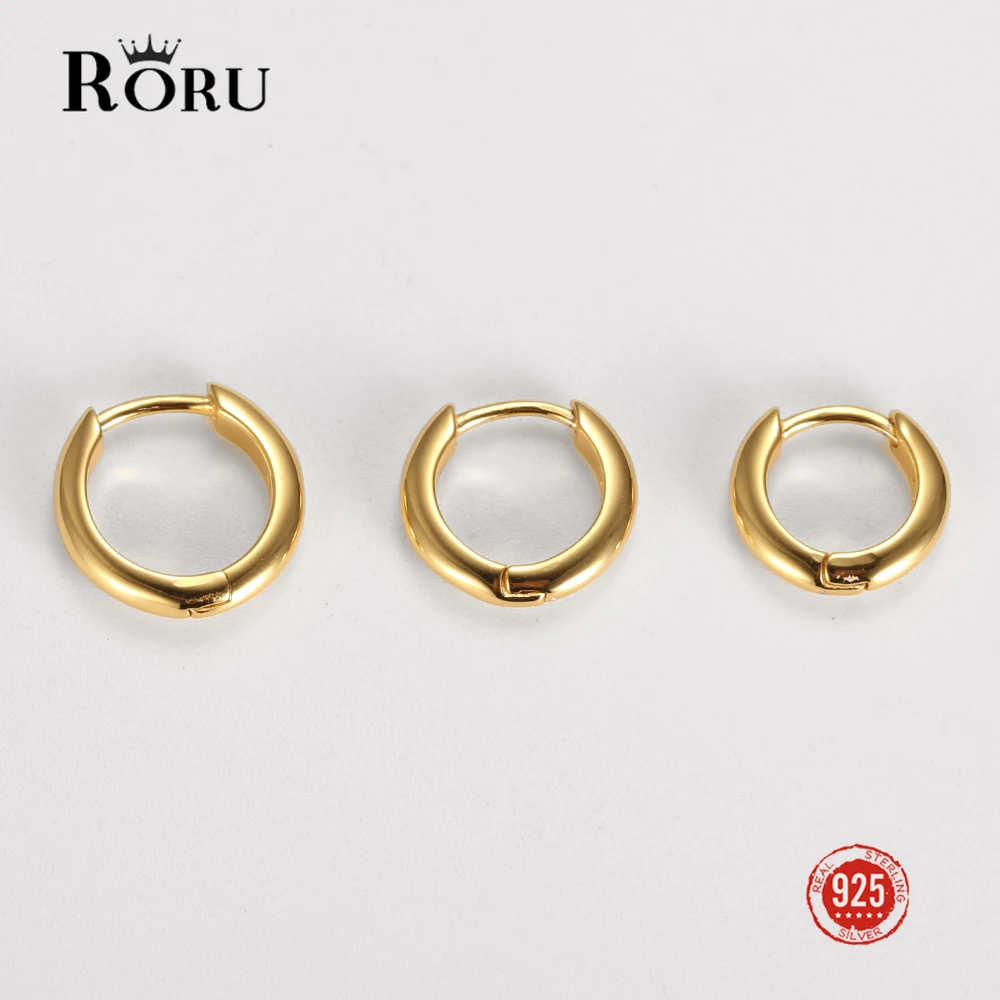

RORU 3 Size S925 Sterling Silver Small Smooth Hoop Earrings for Women Men Hip Hop Style Round Circle Hoop Ear Jewelry Gifts