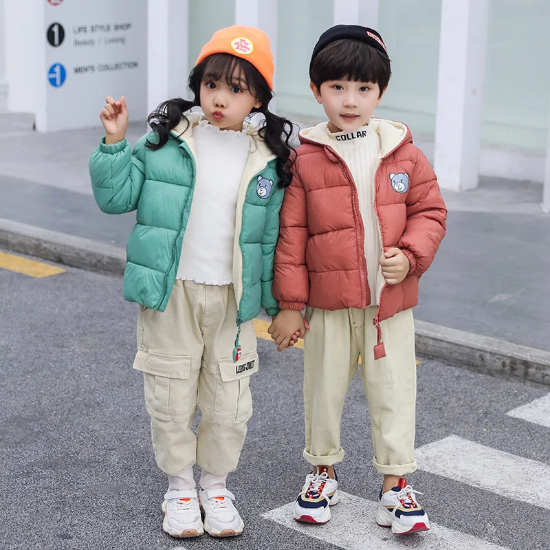 New Kids Outerwear Children Warm Coldproof Jacket Winter Baby Fashion Hooded Cotton Overcoat Boys Girls Cartoon Coat 2-6Y