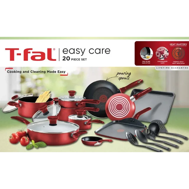 T-FAL T-fal Easy Care, 20-Piece Non-Stick Cookware Set, Grey B087SKDW