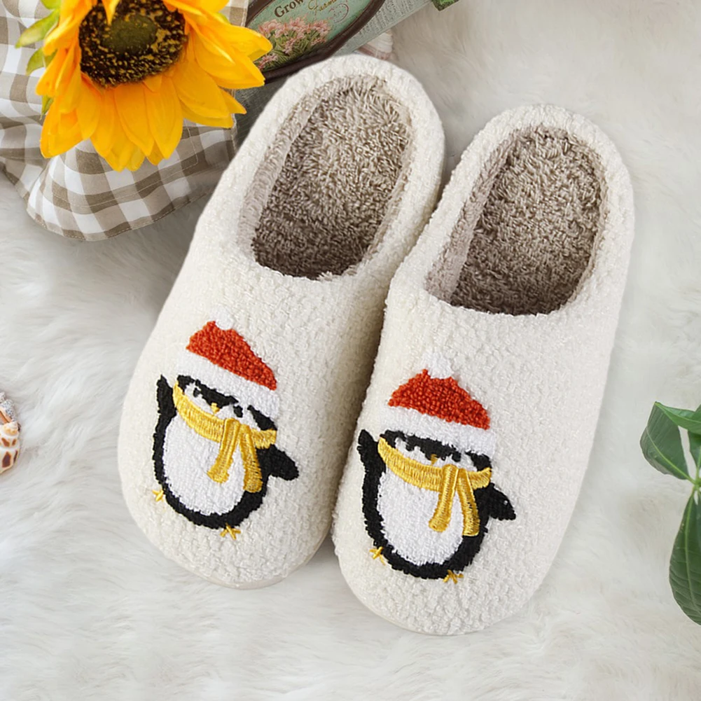 Christmas Plush Slip-on House Shoes Anti Slip Penguin Slippers Soft Furry Slippers Comfortable Cartoon Household Supplies 3