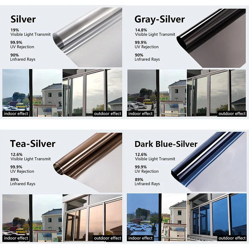 Window Film Adhesive Vinyl Window Film Anti Heat Light UV Car Vehicles Glass Stickers One Way Mirror For Home Privacy Protection Accessories