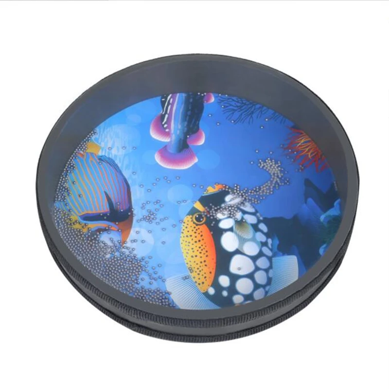 10 Inch Ocean Drum Wooden Handheld Sea Wave Drum Percussion Instrument