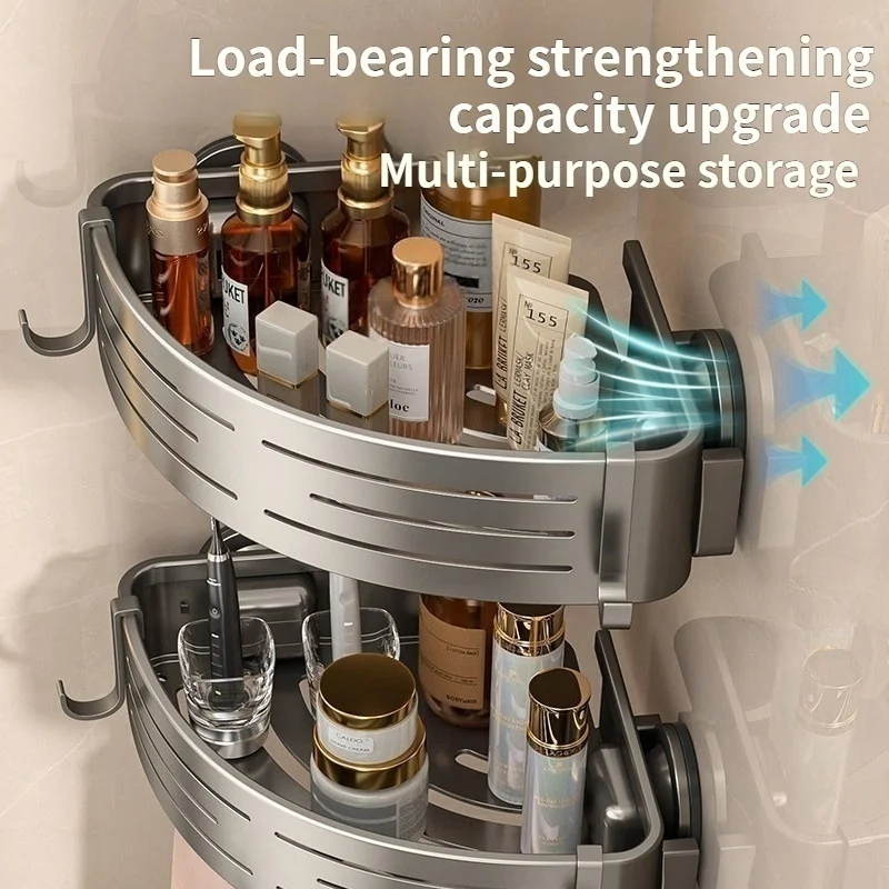 No-Drill Suction Cup Bathroom Suction Shelf Perforation-free Toilet Wall Mounted Shower Gel Triangle Basket Bathroom Shelf_voghion.com
