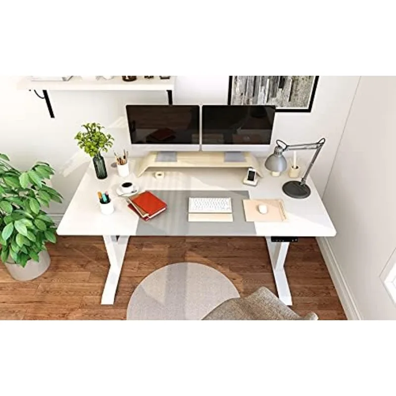 Height Adjustable Electric Standing Desk, 55 x 28 inch standing desk, T-shaped metal stand (white) 5