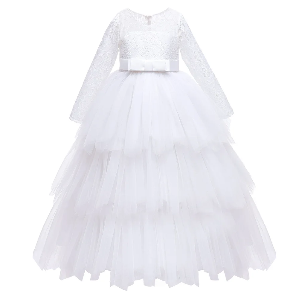 Gzcdress Girl's Long Sleeve Puffy First Communion Dress With Lace Embroidery - Flower Girl Wedding Dress Style 05 - View #4