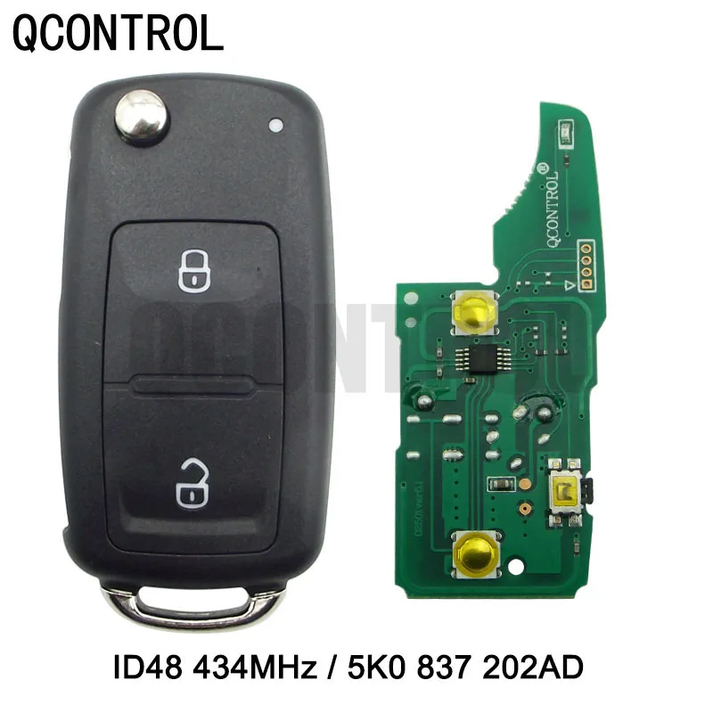 QCONTROL  2 BT Remote Car Key 433MHz ID48 Chip For VW Volkswagen GOLF PASSAT Tiguan Polo Jetta Beetle 5K0 837 202AD 5K0837202AD