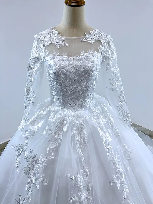 Vestidos Women Elegant Summer Long Sleeve Wedding Dresses Luxury Lace Ball Gown Fromal Dress For Girls