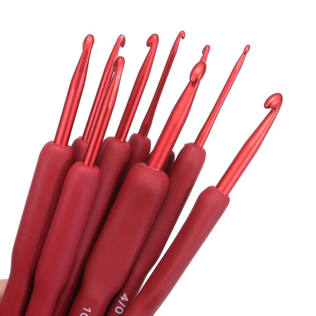 9 Pc Aluminum Crochet Hooks Needles Set Non Slip Rubber Handle Craft  Knitting