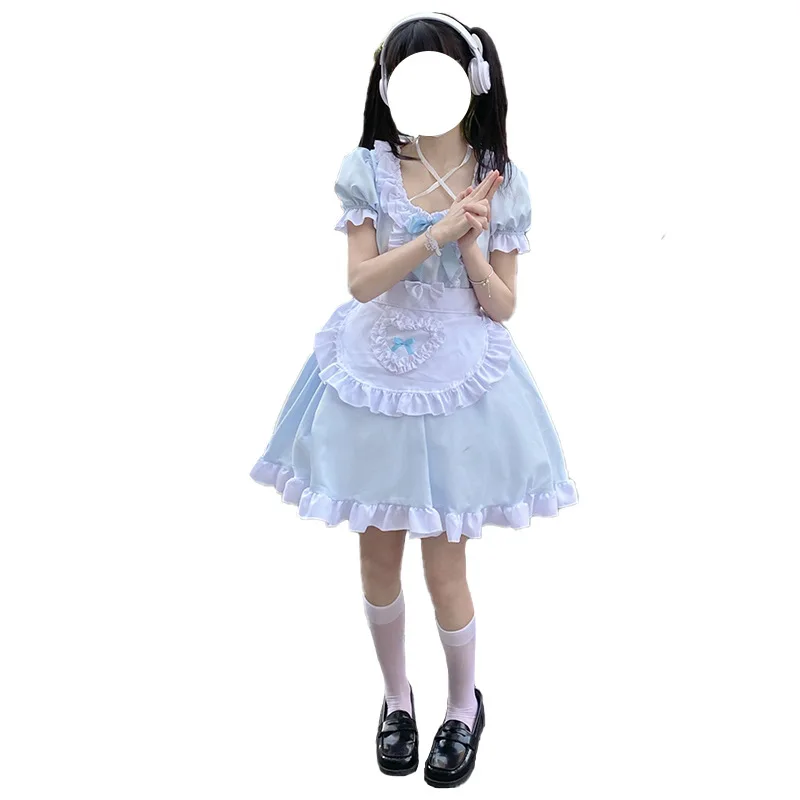 Soft Girl Lolita Dress Anime Blue Maid Dress Japan Lolita Clothing Maid Skirt Women's Big Size School Sweet