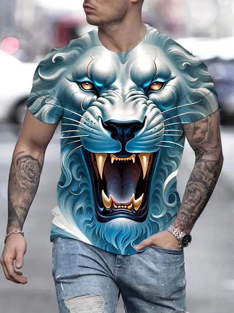 

Fashion 3D Lion Print T Shirt For Men Hip Hop Trend Harajuku Streetwear Casual O-neck Short Sleeve Tops Summer Oversized T-shirt