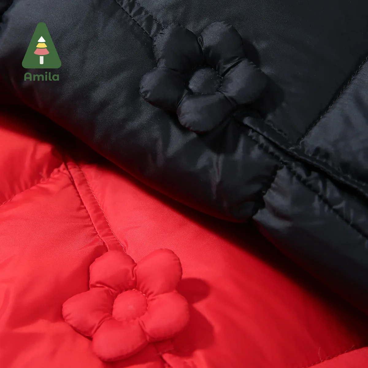 Amila Down Jacket New Winter New Style Girls Chinese Style Flower Design Hooded White Duck Down Mid-Length Children's Coat