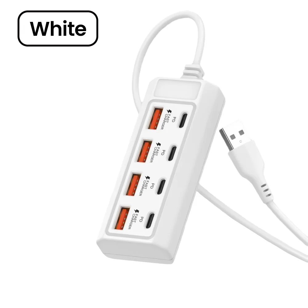 8-in-1 Multiport USB Charging Station with Power Strip and PD Type-C Hub