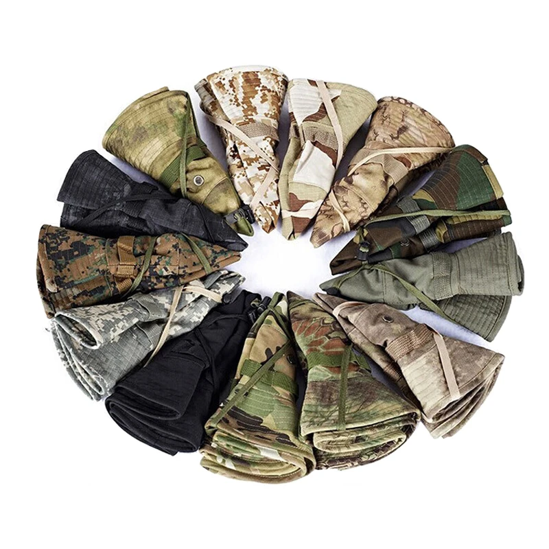 Cappello Boonie mimetico a tesa larga Uomo Donna Cappello da sole Escursionismo all'aperto Pesca Caccia Berretti sportivi Cappello morbido pieghevole - immagine 6