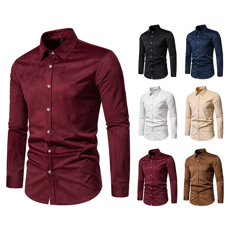 

Men Shirt Long Sleeve Winter Casual Collar Office for Men's Corduroy Shirts Business Clothing Tops High Quality