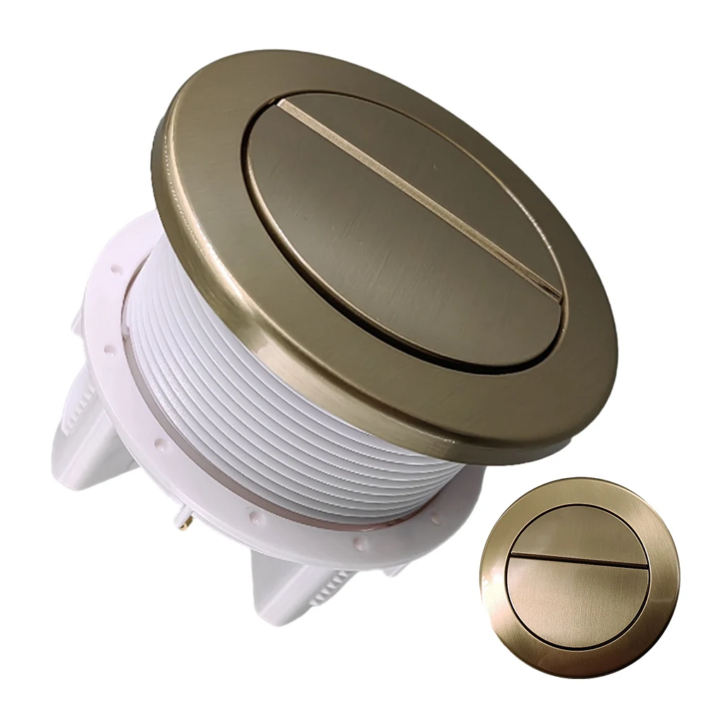 

Brushed Brass Gold Twin Hose Toilet Push Button Dual Flush Air Type Pneumatic Tank Accessory Switch Water Press Flush Button