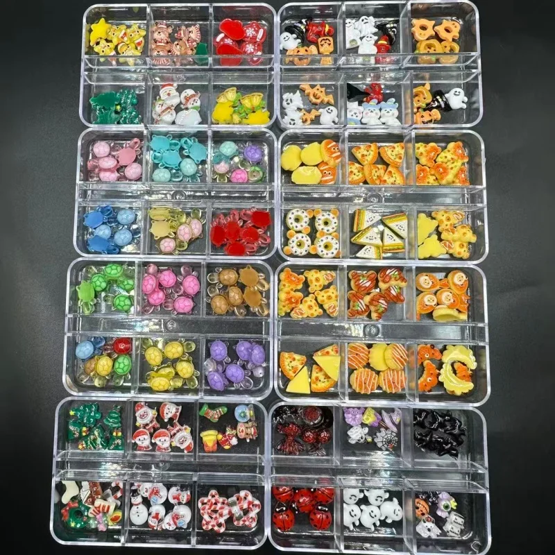 1박스 네일 아트 레진 참 귀여운 크리스마스 시리즈 눈사람 화환 부츠 디저트 케이크 네일 액세서리 DIY 겨울 매니큐어 장식