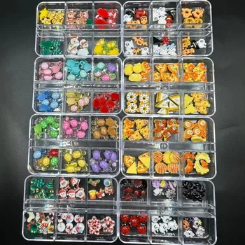 1Box Nail Art Resin Charms Cute Christmas Series Snowman Wreath Boots Dessert Cake Nails Accessories DIY Winter Manicure Decorat 1
