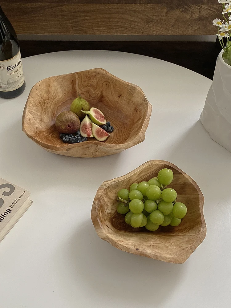 

Wooden snack tray fruit pot natural solid wood fruit pot irregular vintage living room coffee table fruit bowl