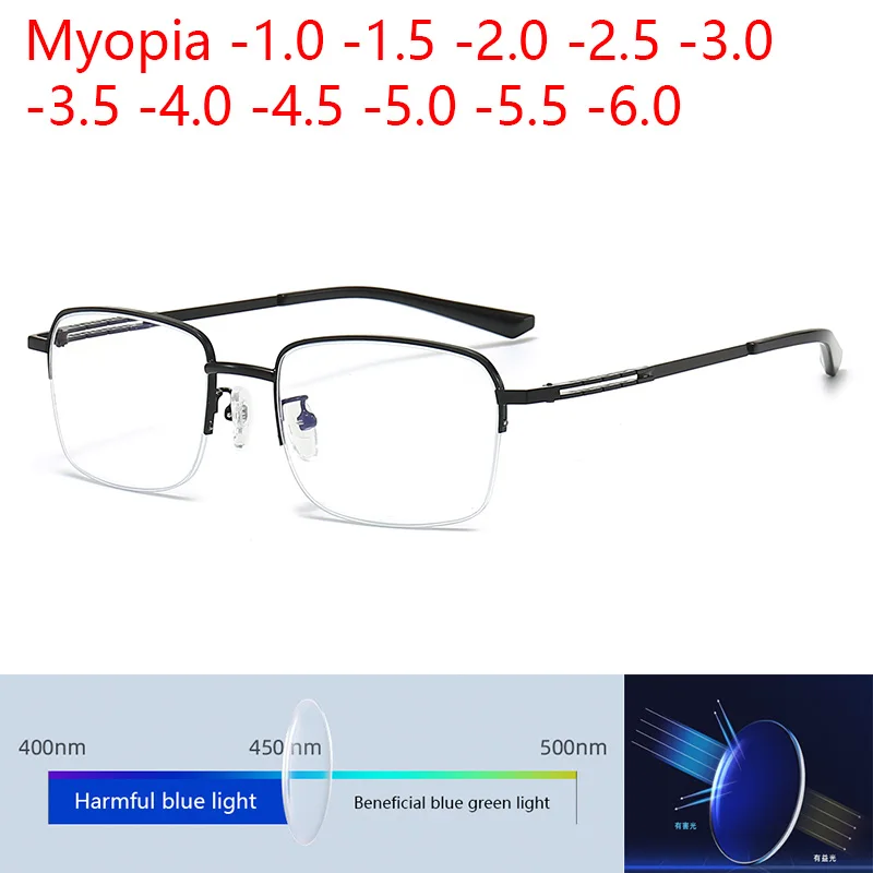 

Half Frame Men's Reading Glasses Business Style Myopia Metal Square Presbyopia Eyeglasses Male Ultralight Anti Blue Light Glasse