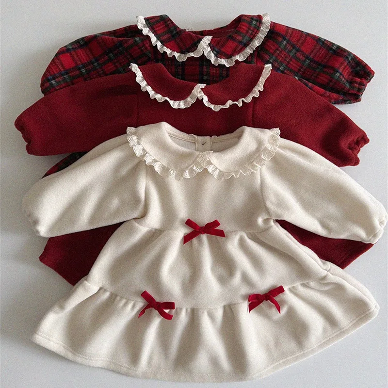 Cute Autumn Kids Dress for Girls with Lace and Bow
