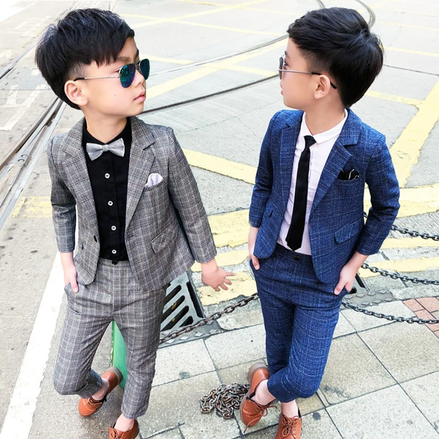 Traje de boda para niño, Blazer, pantalones formales, trajes escolares a cuadros, de fiesta elegante para niños, de ropa - AliExpress