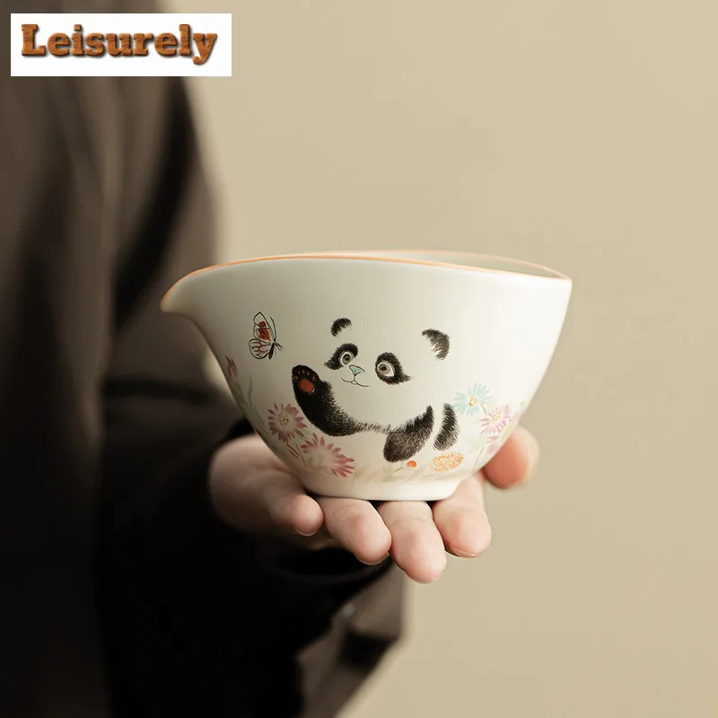 125ML Cream Ding Kiln Panda Play Butterfly Tea Pitcher Tea Divider Cha Hai Dispenser Justice Cup Fair Mug Tea Ceremony Supplies