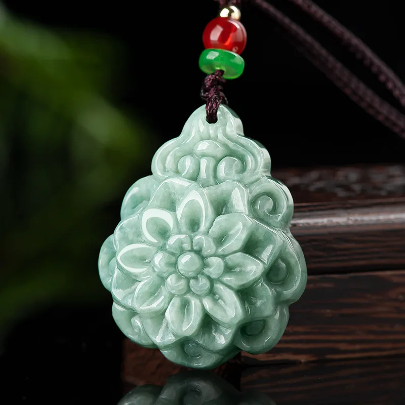 

Mai Chuang/ Natural A+ Jade Hand-carved Auspicious Rose Necklace Pendant Fashion Fine Jewelry Men and Women Couples Amulet Gift