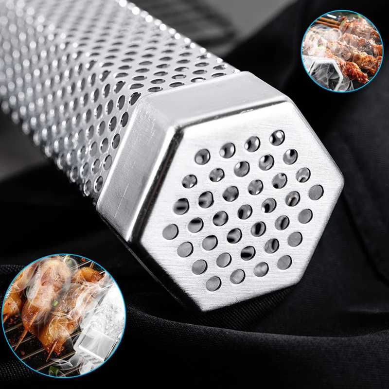 BBQ Smoker Grill Tube Perforated Mesh Smoker Tube Stainless Steel Hexagon Generator Barbecue Pellet Smoking Kitchen Accessories_voghion.com