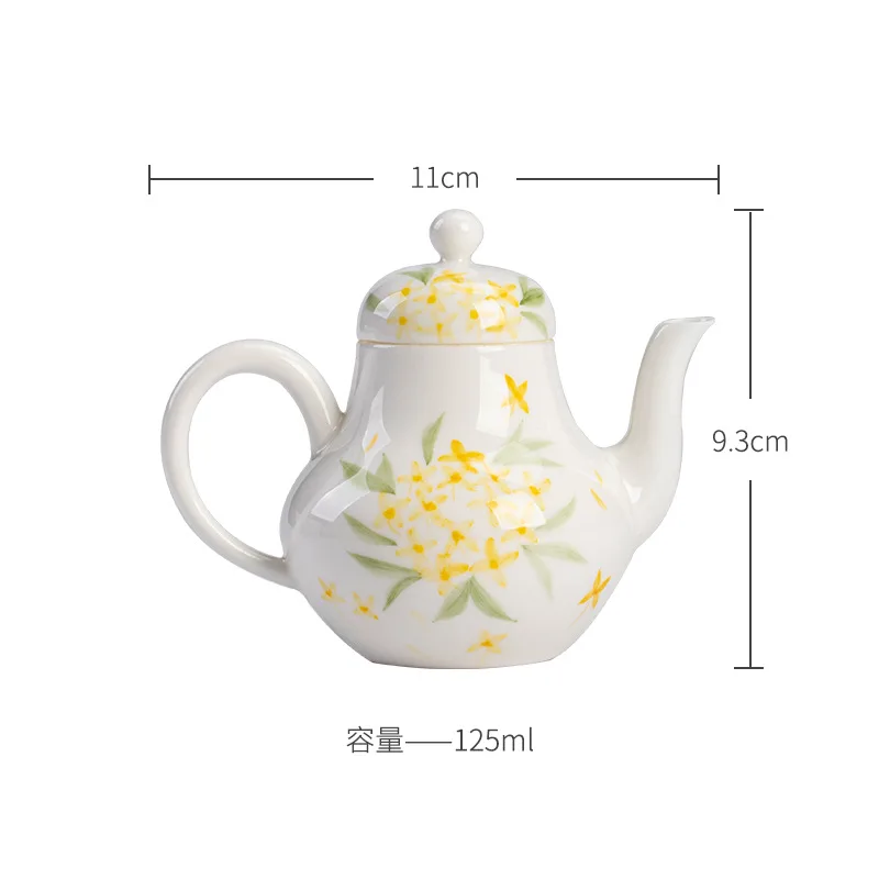 125ml White Porcelain Hand Painted Osmanthus Tea Pot Household Large Tea Pot Single Pot With Filter Kung Fu Tea Set Handle Pot