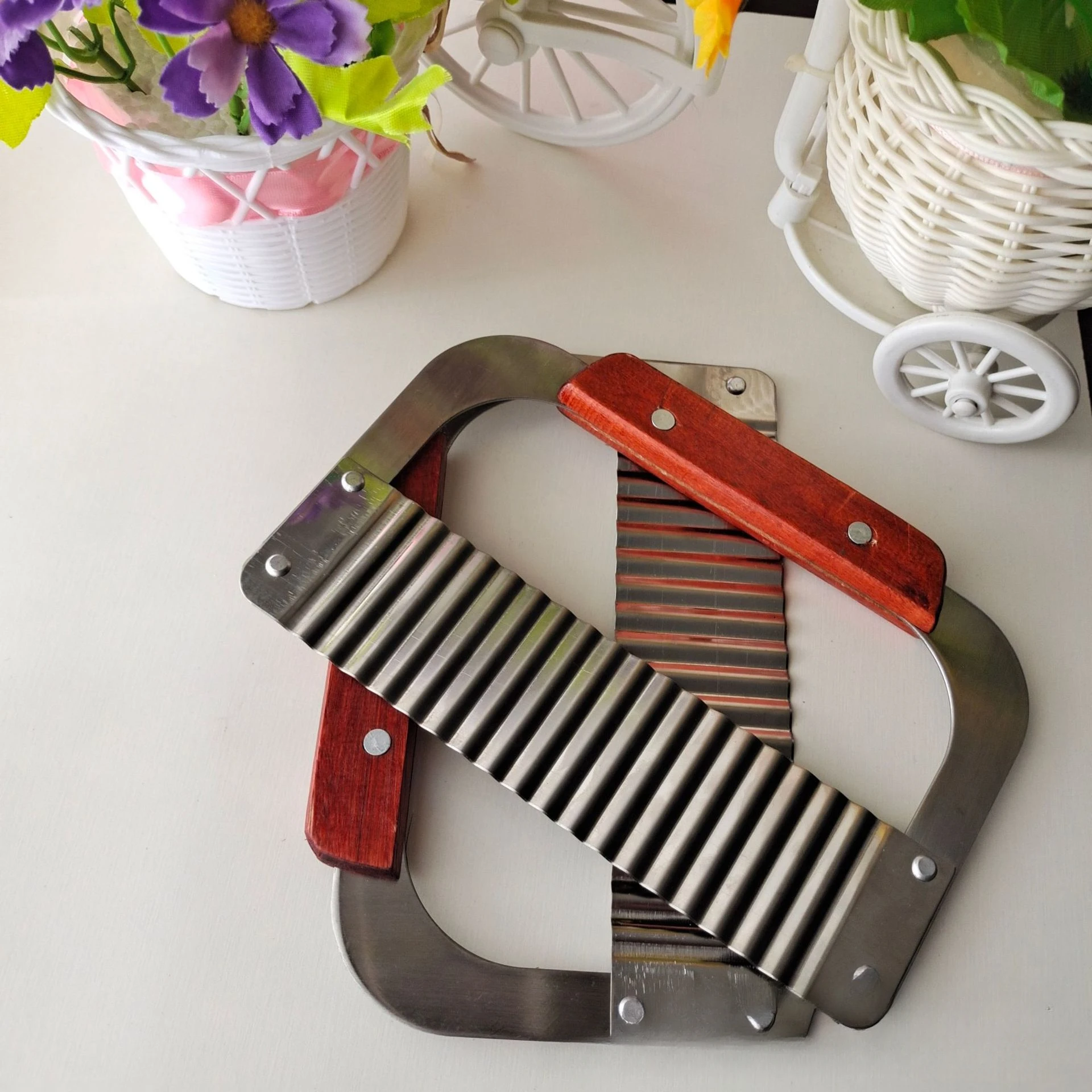 

Нож для резки картофеля из нержавеющей стали, креативная деревянная ручка, Многофункциональный кухонный инструмент в форме волны для резки картофеля