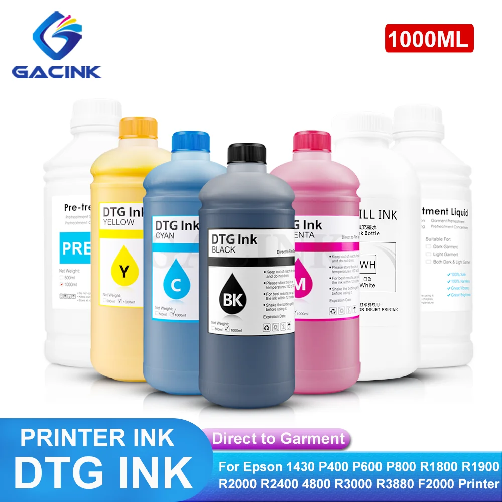 

1000ML Direct to Garment DTG Ink For Epson 1390 7880 F2000 F2100 L800 L1800 For Epson DX5 DX6 DX7 DX9 Printhead DTG Printer