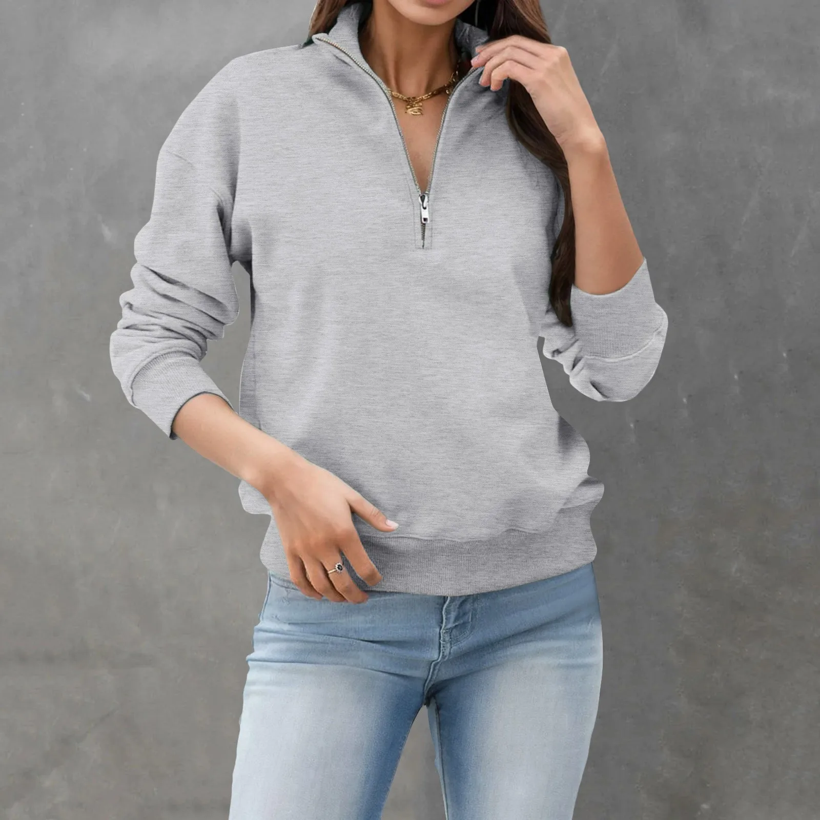 Sweatshirt for Womens Oversized Half Zip Pullover Long Sleeve Sweatshirt  Quarter Zip Hoodie Ouffits Teen Girls Fall Clothes (2-White, L)