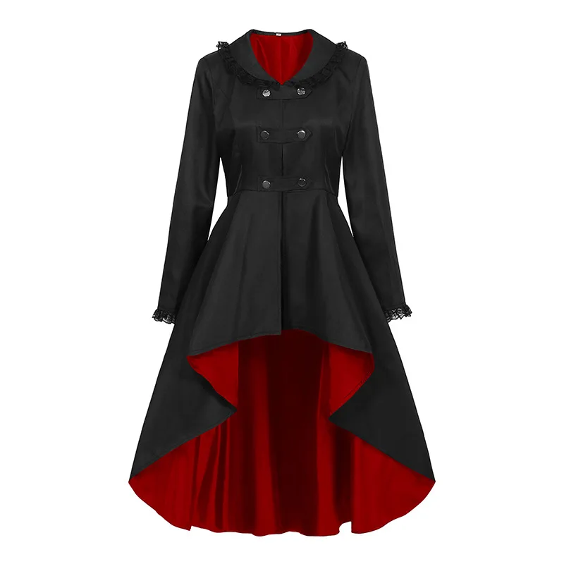 

Women Gothic Steampunk Tailcoat Jacket Vintage Irregular Hem Victorian Frock Coat Tuxedo Uniform Medieval Halloween Costumes XXL