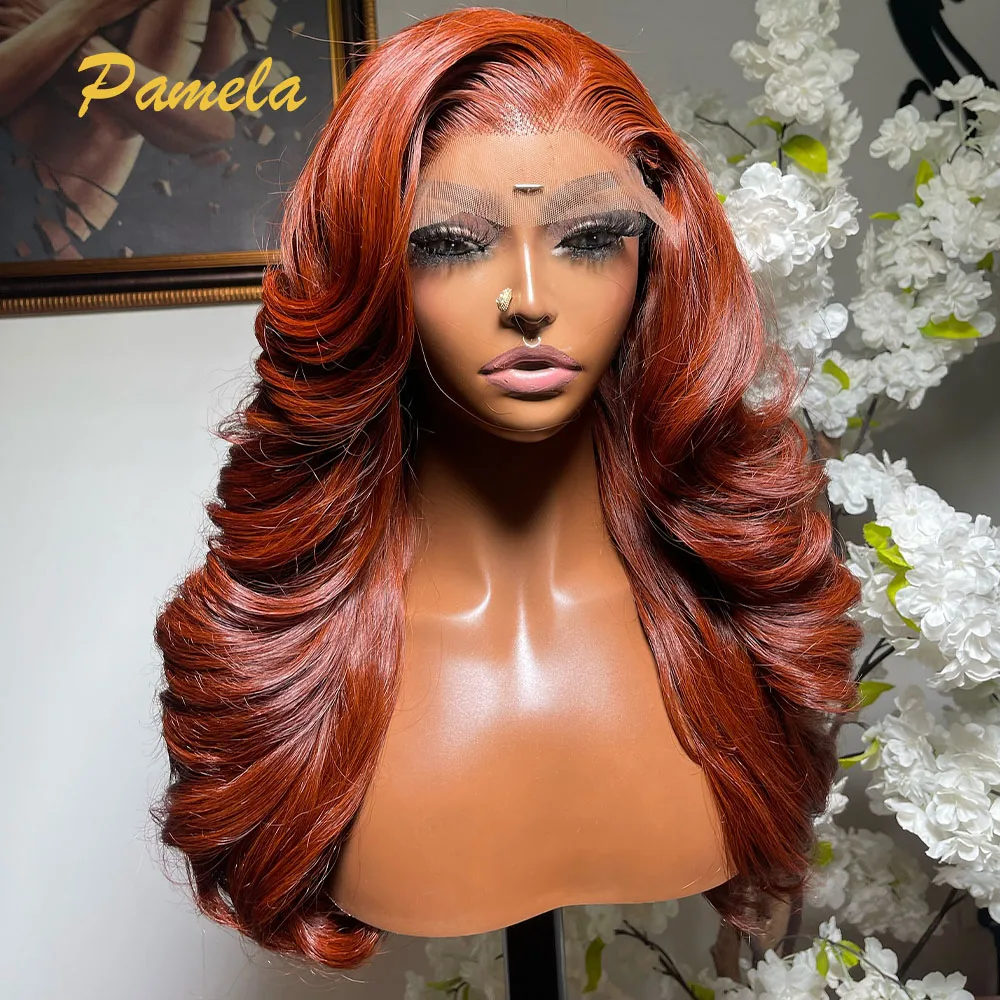 250% Density Ginger Orange Body Wave Color 13x4 Transparent Lace Front Human Hair Gluless Black Cherry Human Hair Ready To Wear