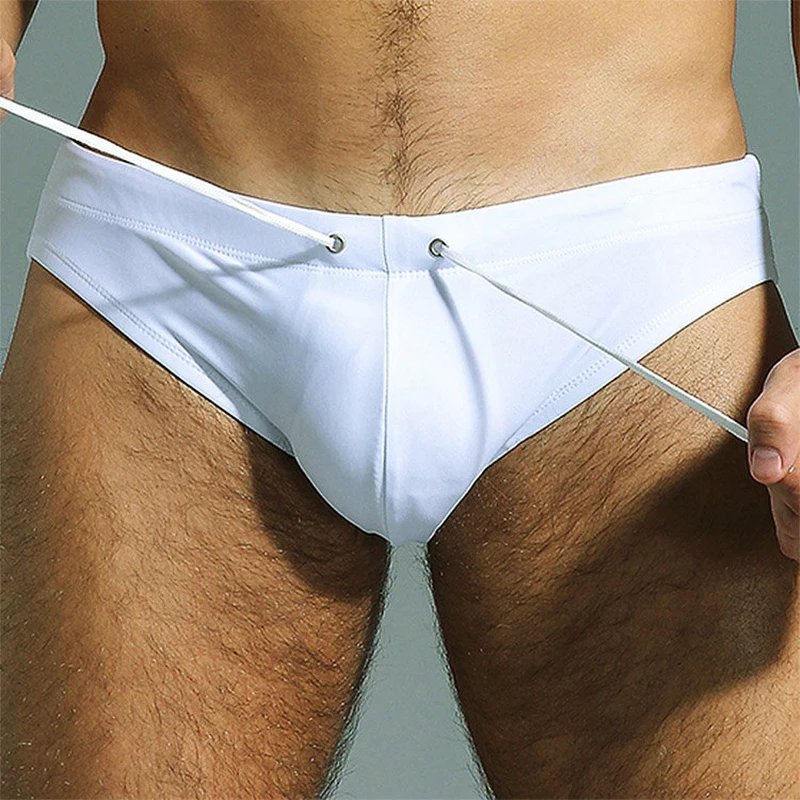 CLEVER-MENMODE Sexy Mens Swimsuit Solid Summer Swimwear Beach Bath Briefs Bikini Fashion Ties Swimming Trunks Surf Shorts Sunga