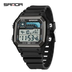 SANDA Men's Multifunction Outdoor Sport Watch - Waterproof LED Digital Chronograph with Alarm (Black white)