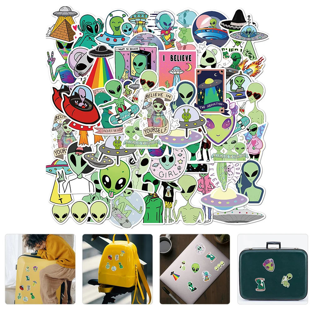 

Kisangel Adhesive Gift Tags 100Pcs Alien Stickers Cool Cartoon Laptop Sticker Ufo Sticker Scrapbook Decals Diy Arts Crafts