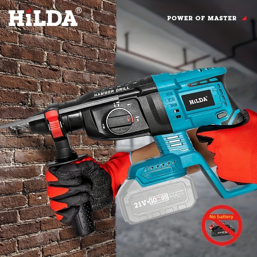 HILDA 26mm Brushless Electric Hammer Electric Rotating Tool 21V Power Tool Wood Steel Concrete Suitable for Makita Battery