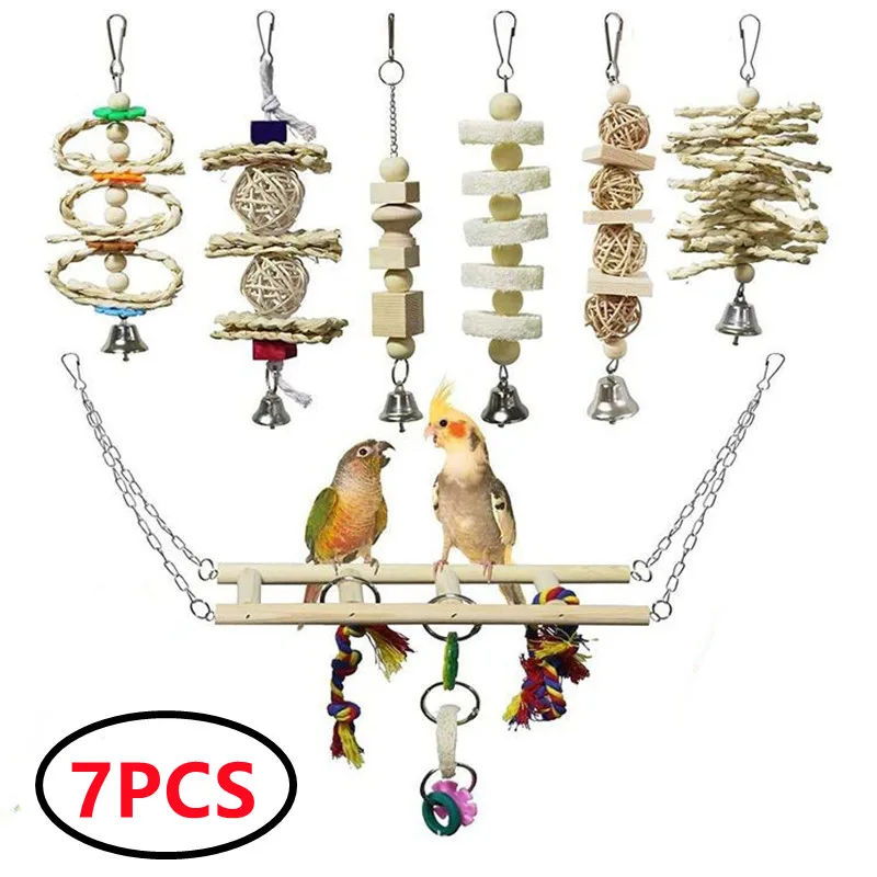 Combination parrot toys swing ball bell standing