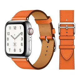 Premium Genuine Leather Watch Bracelet Strap - Timeless Elegance - S11 - 10 46mm 44 45 49 (Classic Orange)