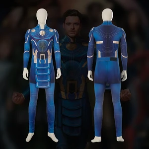 Eternals Ikaris Cosplay Costume Blue Leather Outfit with Jumpsuit Belt Custom Size Superhero Ikaris Blue Battle Cosplay Bodysuit