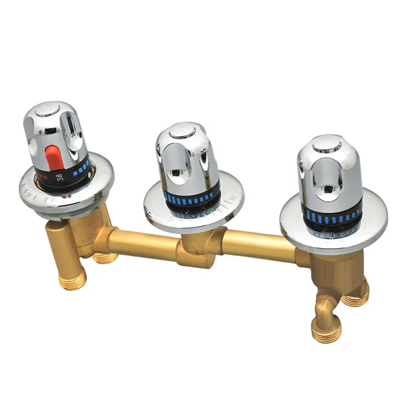 3 Way Diverter Shower Waterfall Bathtub Thermostat Faucet One Piece Square 3 Handle Knobs Bath Shower Mixer Tap 2