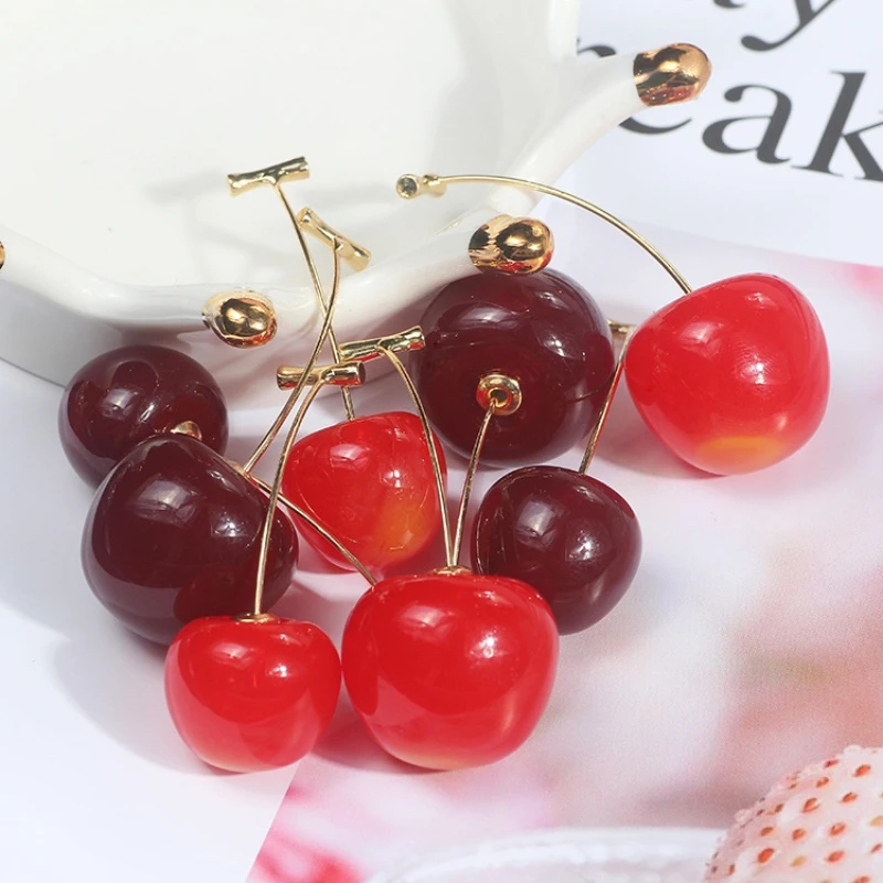 3D Red Cherry Dangle Earrings For Women Cute Acrylic India