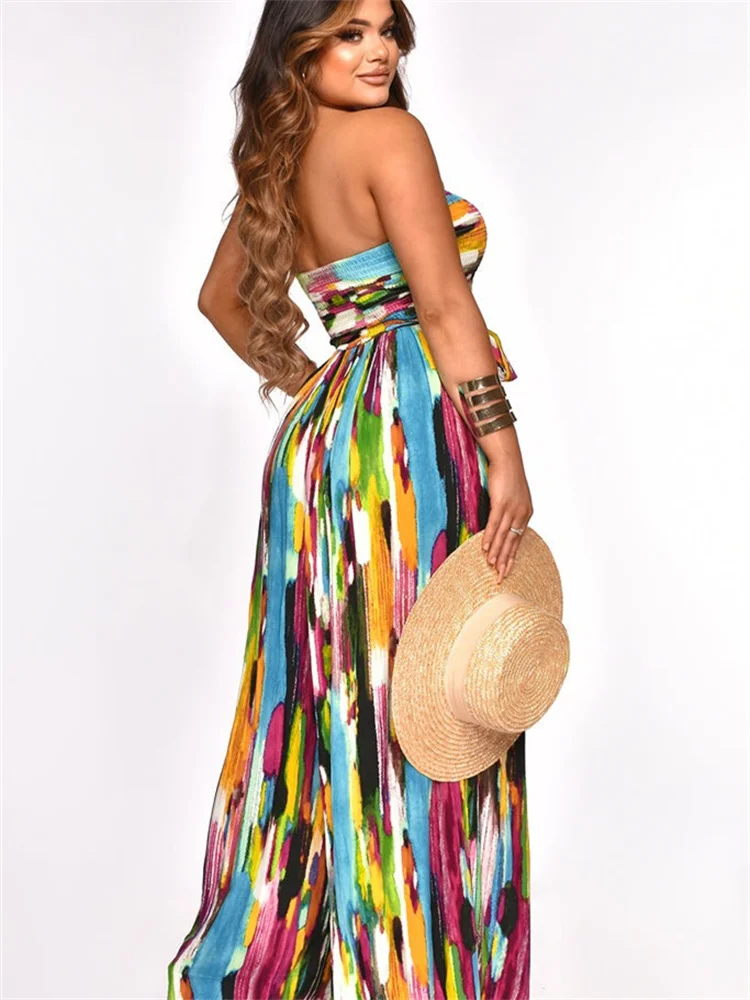 Wmstar Women's Jumpsuits Summer One Piece Outfits Print Holiday Off Shoulder Playsuits Overalls Wholesale Dropshipping S-2XL