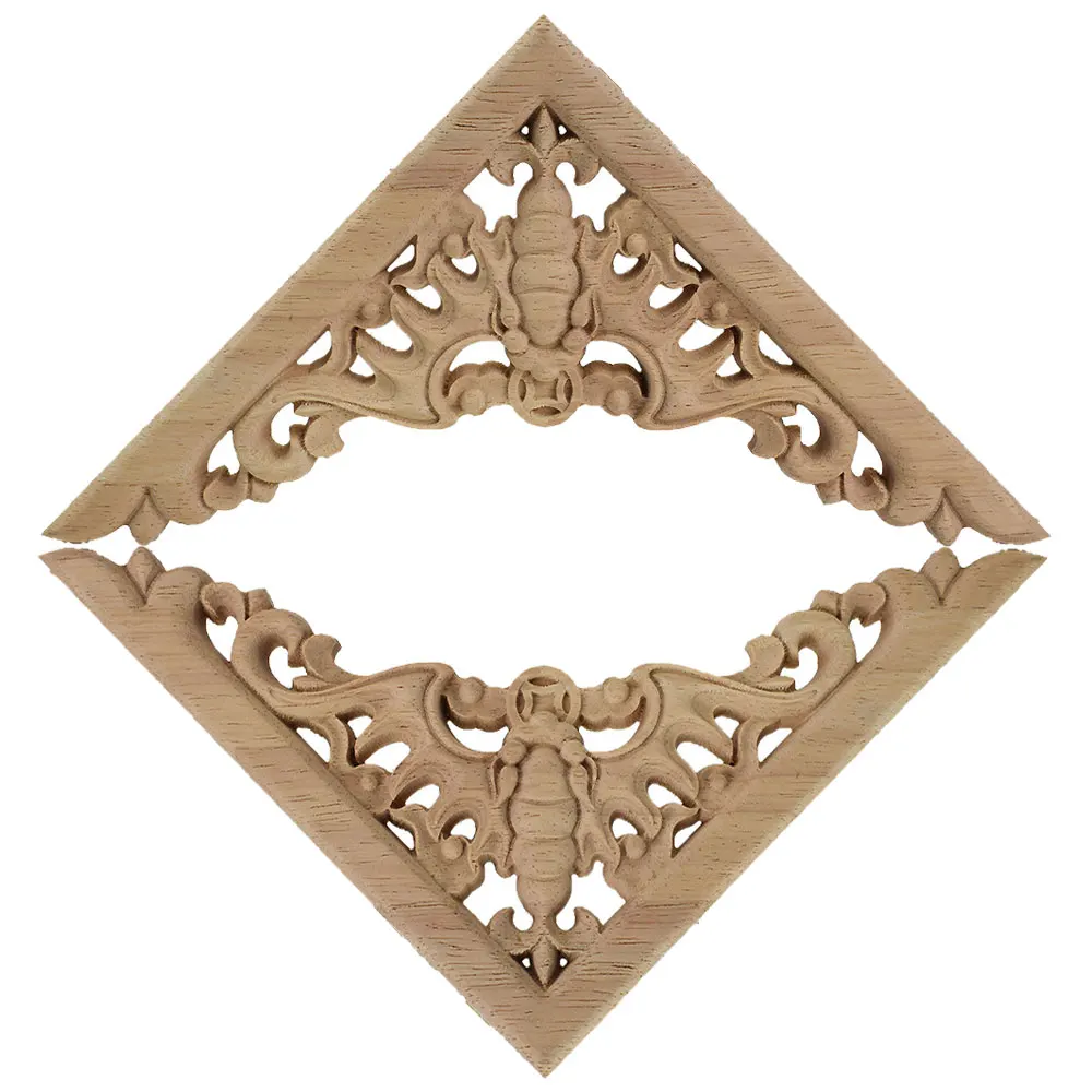 

2 Pcs Wood Carved Appliques Unpainted Corner Onlay Furniture Decal Cabinet Window Frame Onlay Decoration for Home DIY Craft