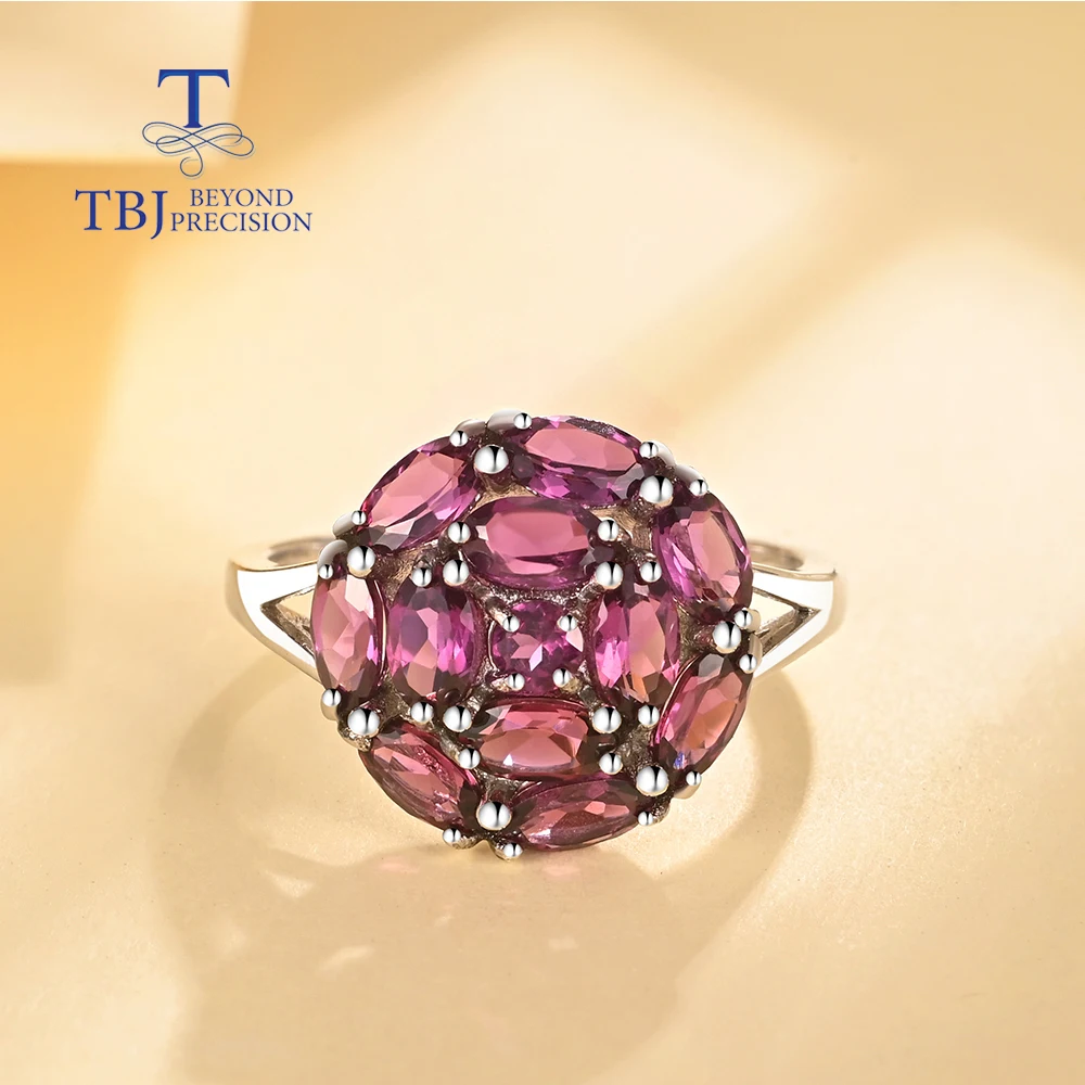 New Round Rhodolite garnet ring fashion light luxury style 925