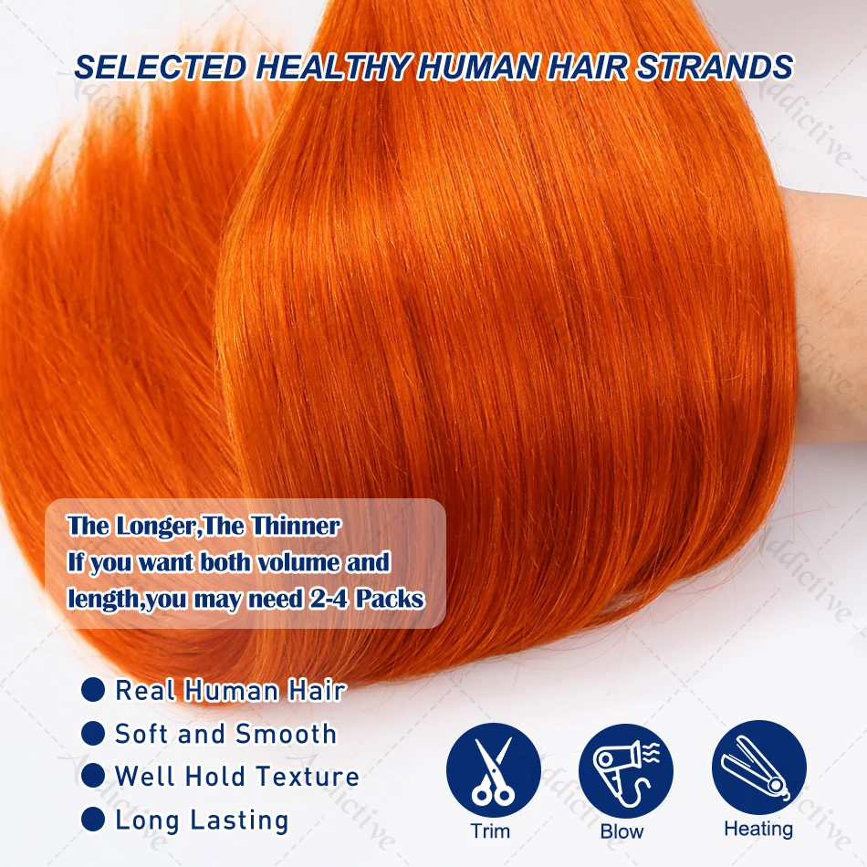 Ginger Orange Straight Bundles Human Hair Original Colored Raw Hair Bundles Double Weft Virgin Extensions Quick Weaving
