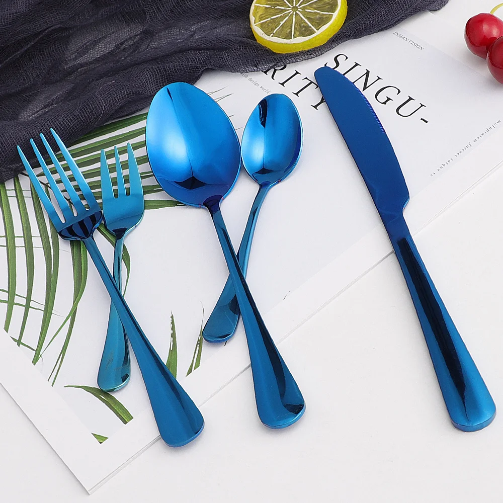

Light Blue Cutlery Tableware Set Dinnerware Stainless Steel Dinner Wedding Party Flatware Set Forks Knives Spoons Set Silverware