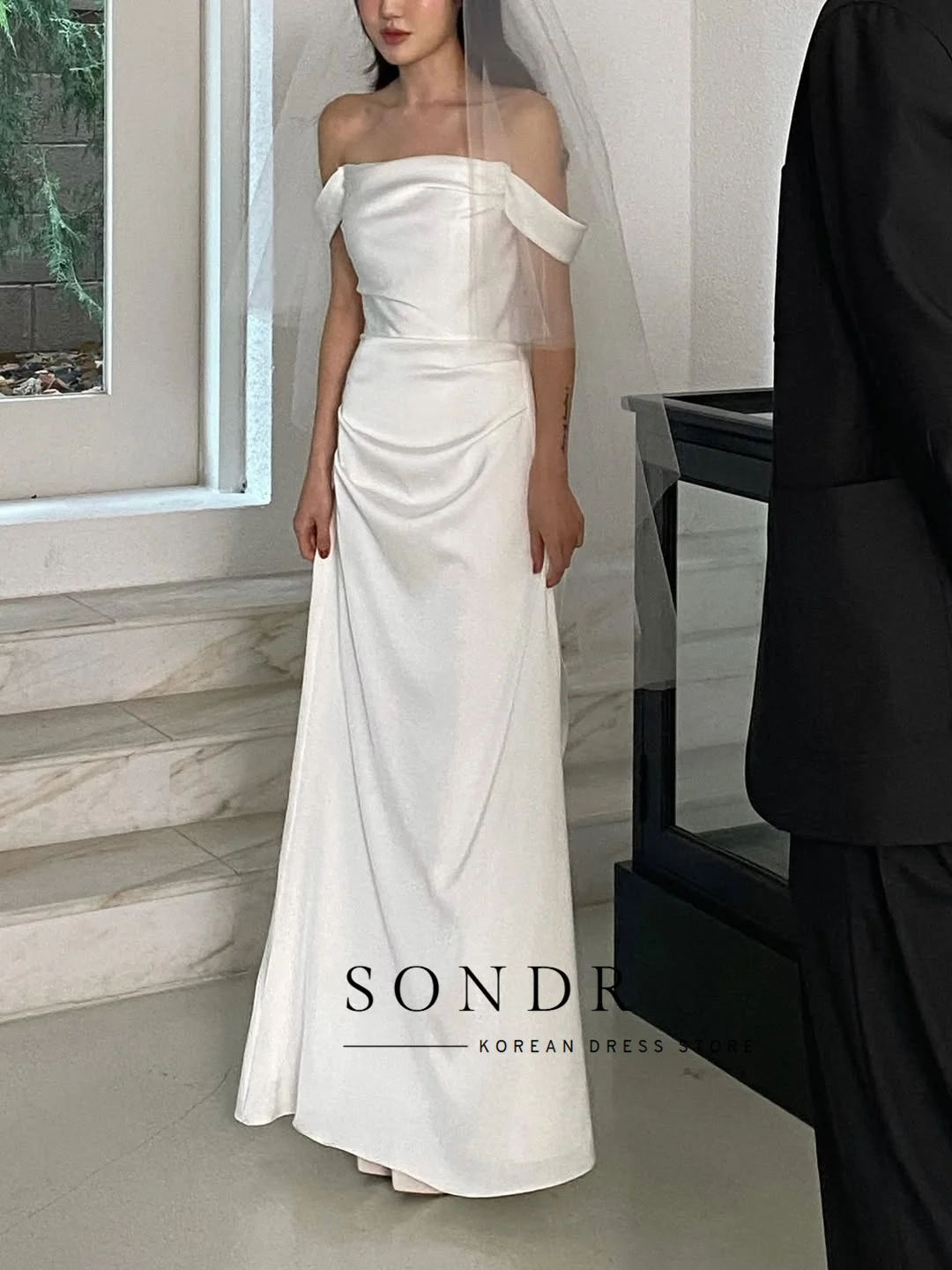 Sondr Boat Neck Simple Korean Wedding Dresses Corset Floor-Length Elegant Japanese Wedding Party Dresses Customized Photo Shoot