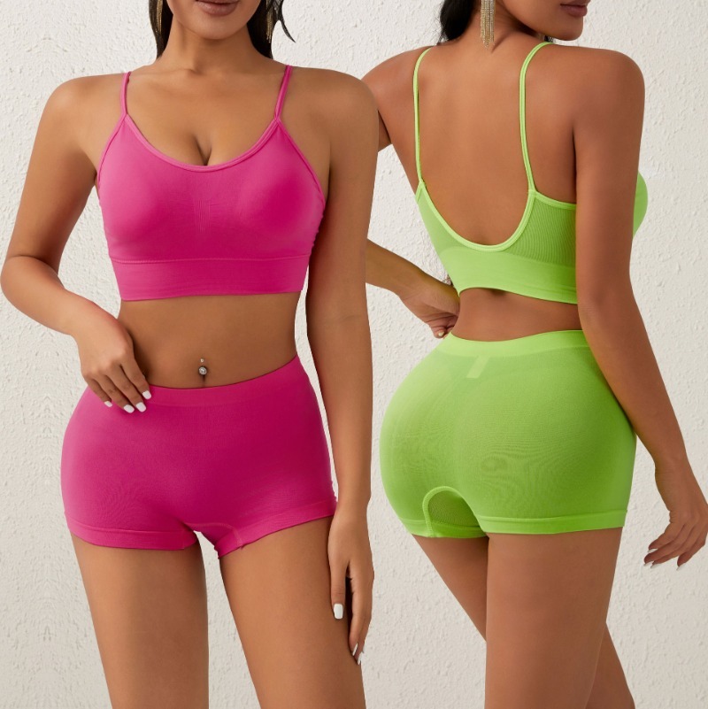 2 Piece Yoga Shorts Set Gym Sports Set Women Workout Outfit Fitness Suit Cross Straps Bra High Waist Shorts Running Tracksuit